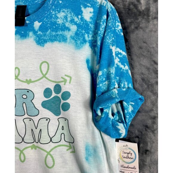 Women’s Dog Mom T Shirt “Fur Mama” Dog Lovers Blue Tye Dyed Shirt Adult Large - Picture 5 of 12